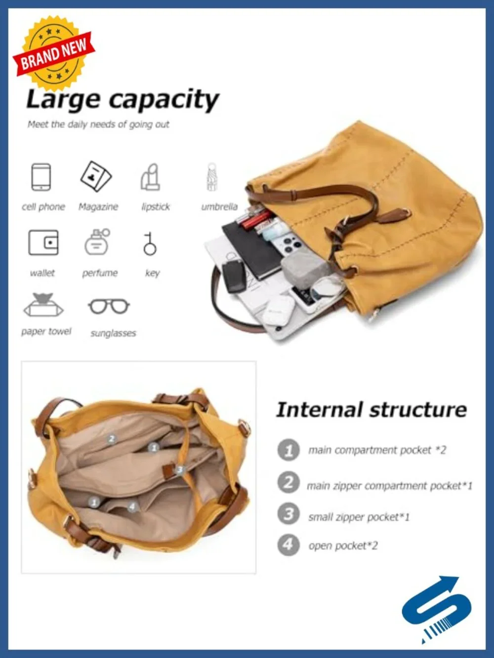 Vintage PU Leather Hobo Shoulder Bag Bucket Tote with Rivet Detail